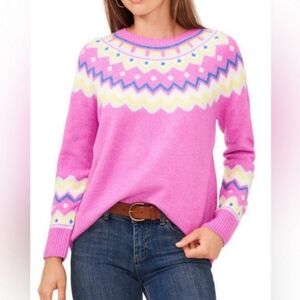 Vince Camuto Pink Fair Isle Sweater